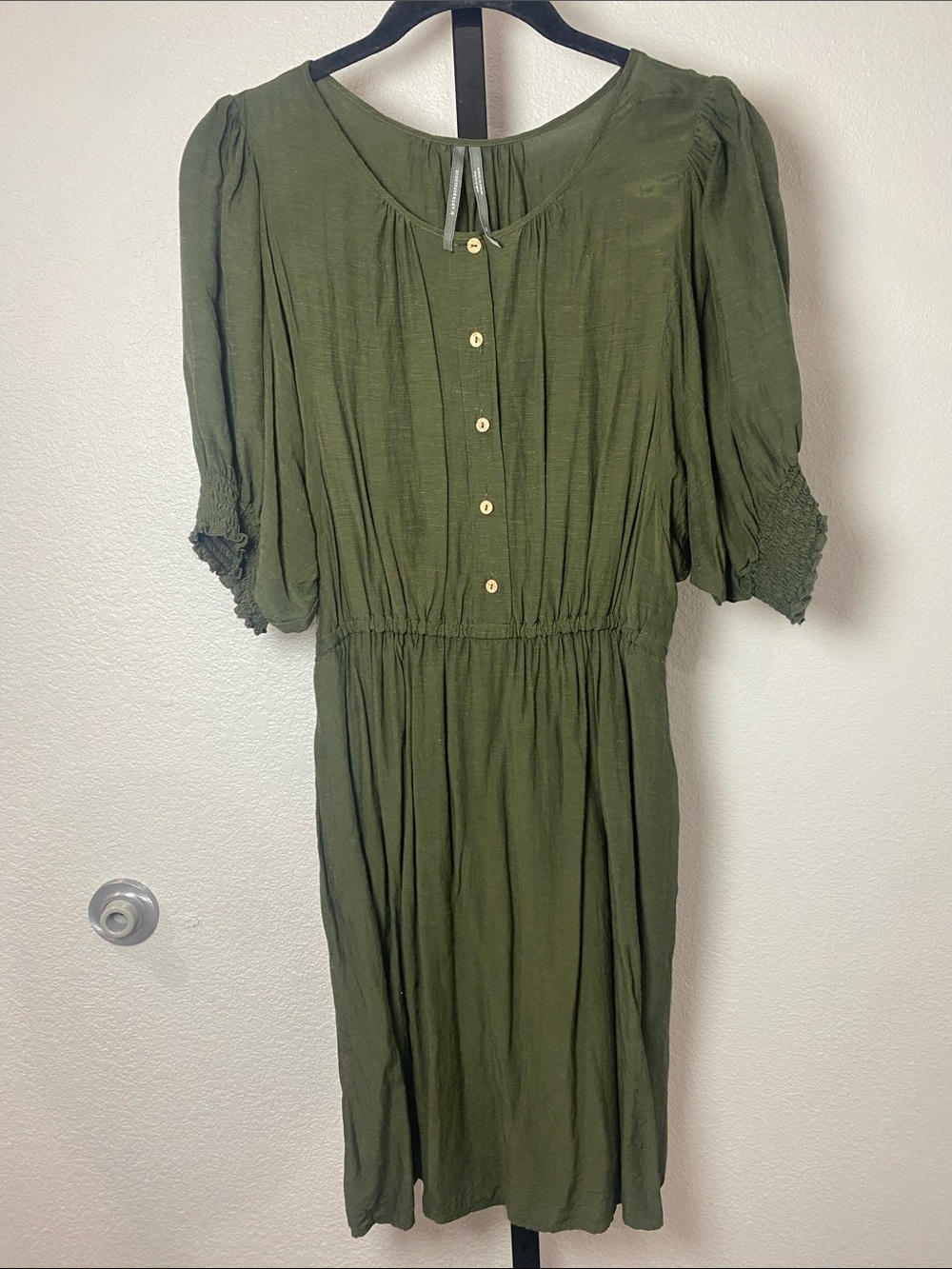 Anthropologie Olive Green Button-Front Midi Dress